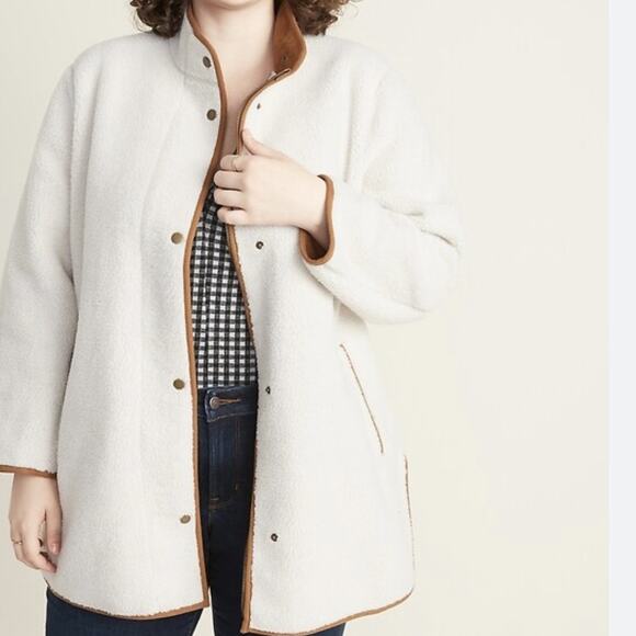 Old Navy Cream Sherpa Suede Longline Jacket Plus Size 3X - Picture 1 of 7